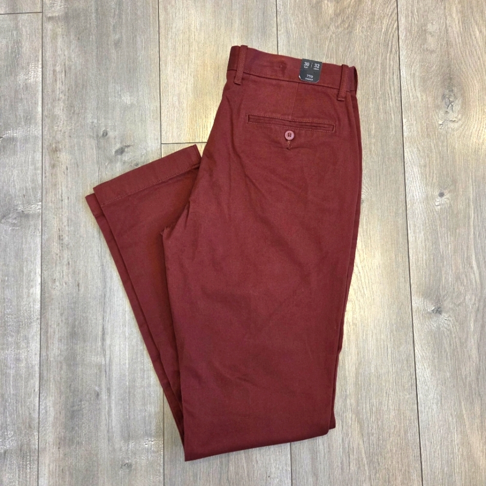 J.Crew Mens 770 Stretch Pants Straight Fit, E1590, 30x32 Burgundy Chinos